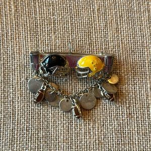 Black yellow football team helmet footballs pin brooch